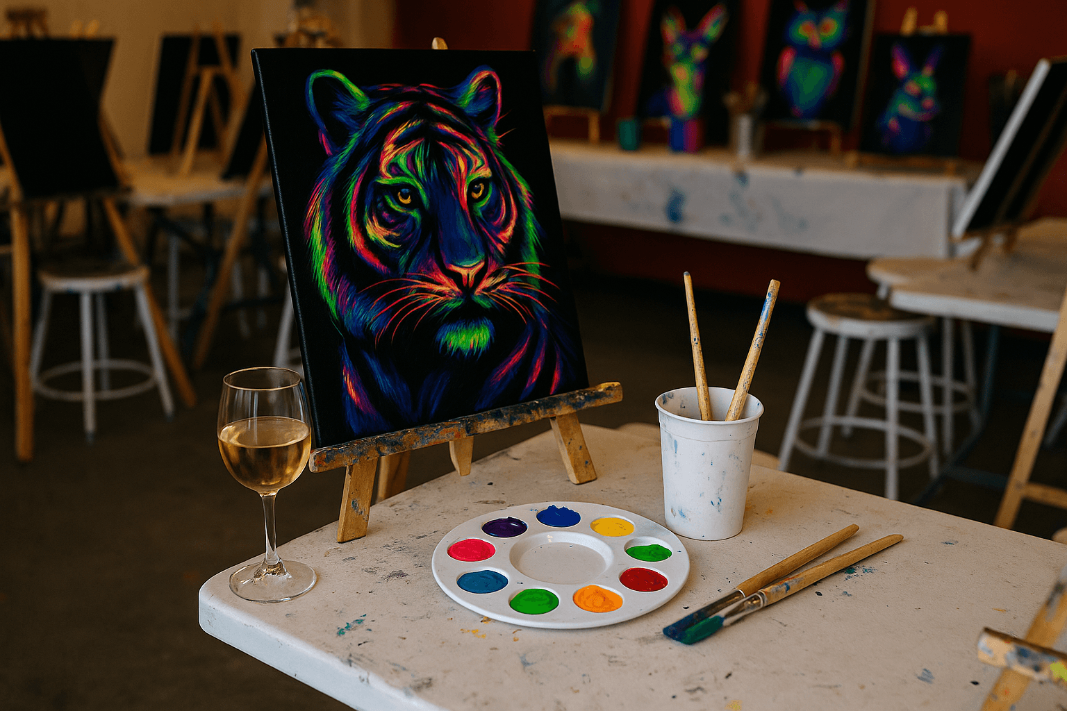Neon Animals - Paint and Sip in Denver | Classpop!™ — Up close scene